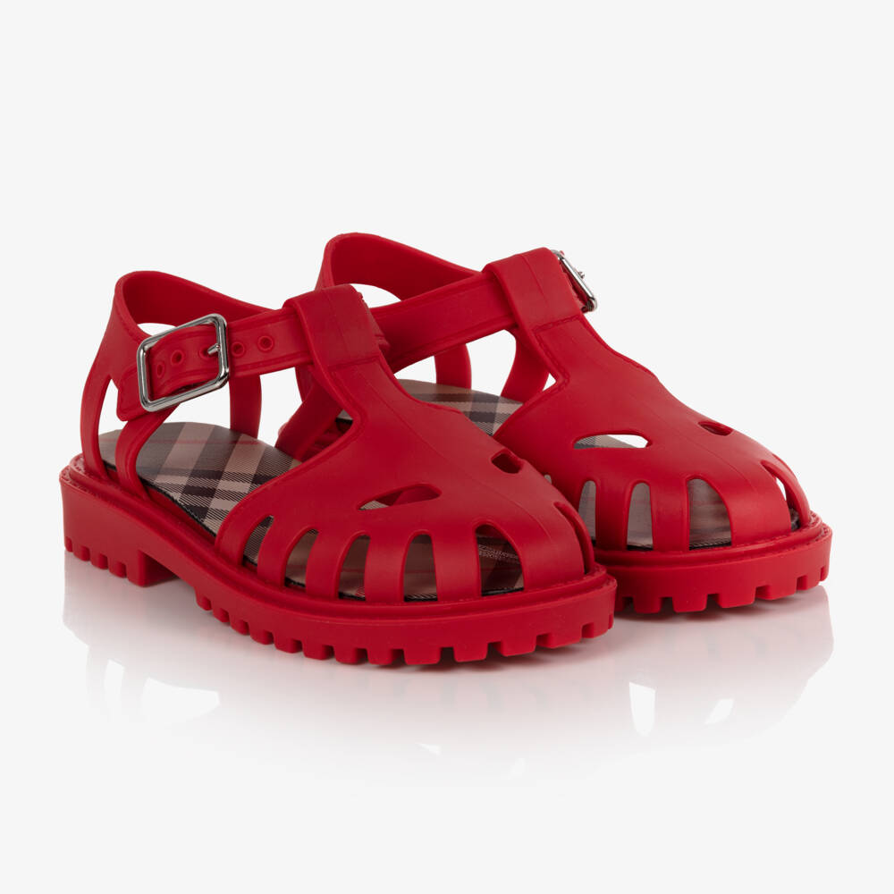 Burberry-صنادل صبيانية حمراء بنقشة مربعات كلاسيكية | Childrensalon Outlet