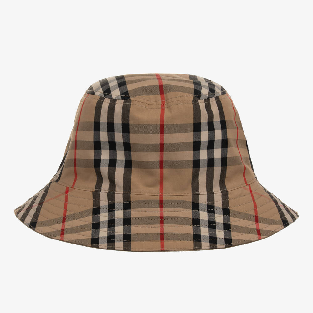 Burberry-Boys Reversible Beige Check Hat | Childrensalon Outlet