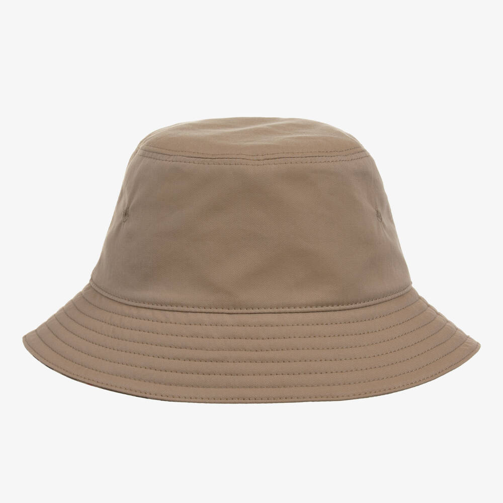 Burberry-Boys Reversible Beige Check Hat | Childrensalon Outlet