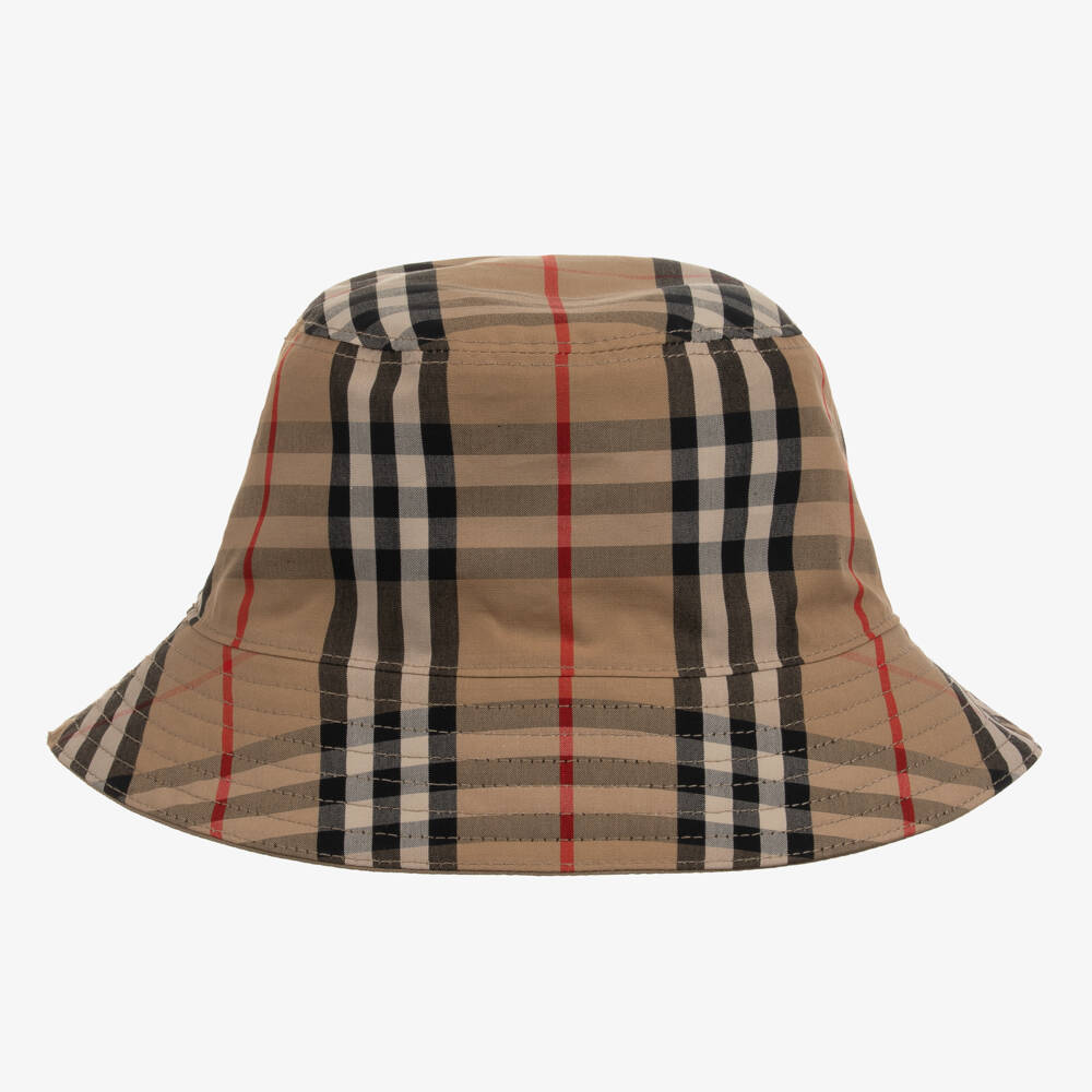 Burberry-Boys Reversible Beige Check Hat | Childrensalon Outlet