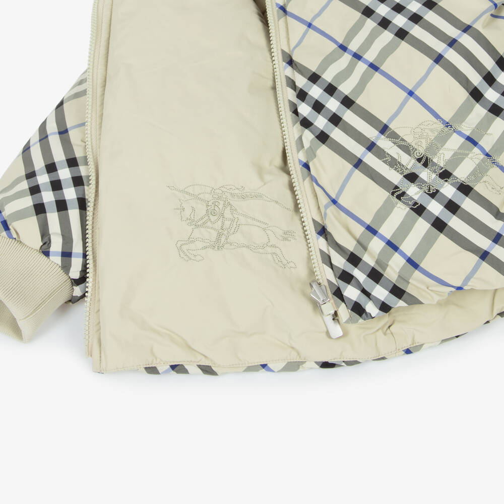 Burberry-Cерая двусторонняя куртка-пуховик в клетку для мальчиков | Childrensalon Outlet