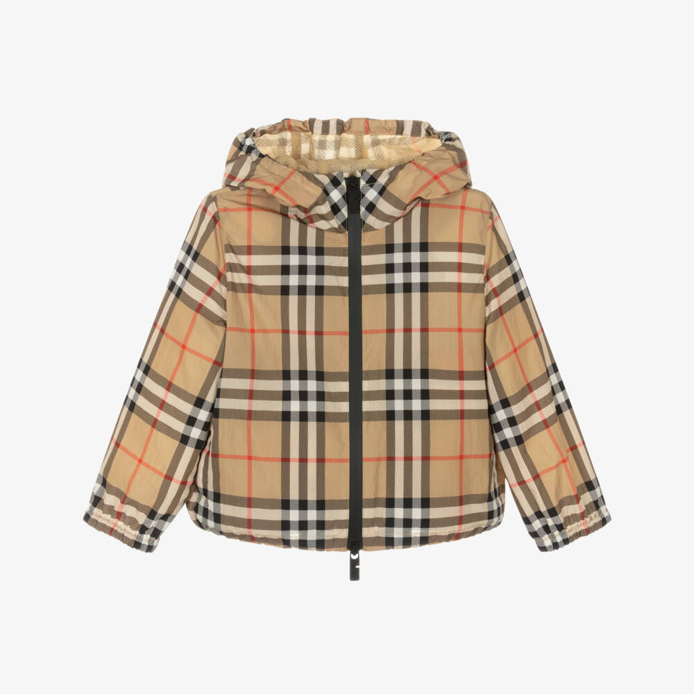 Burberry-Boys Sand Beige Burberry Check Nylon Jacket | Childrensalon Outlet