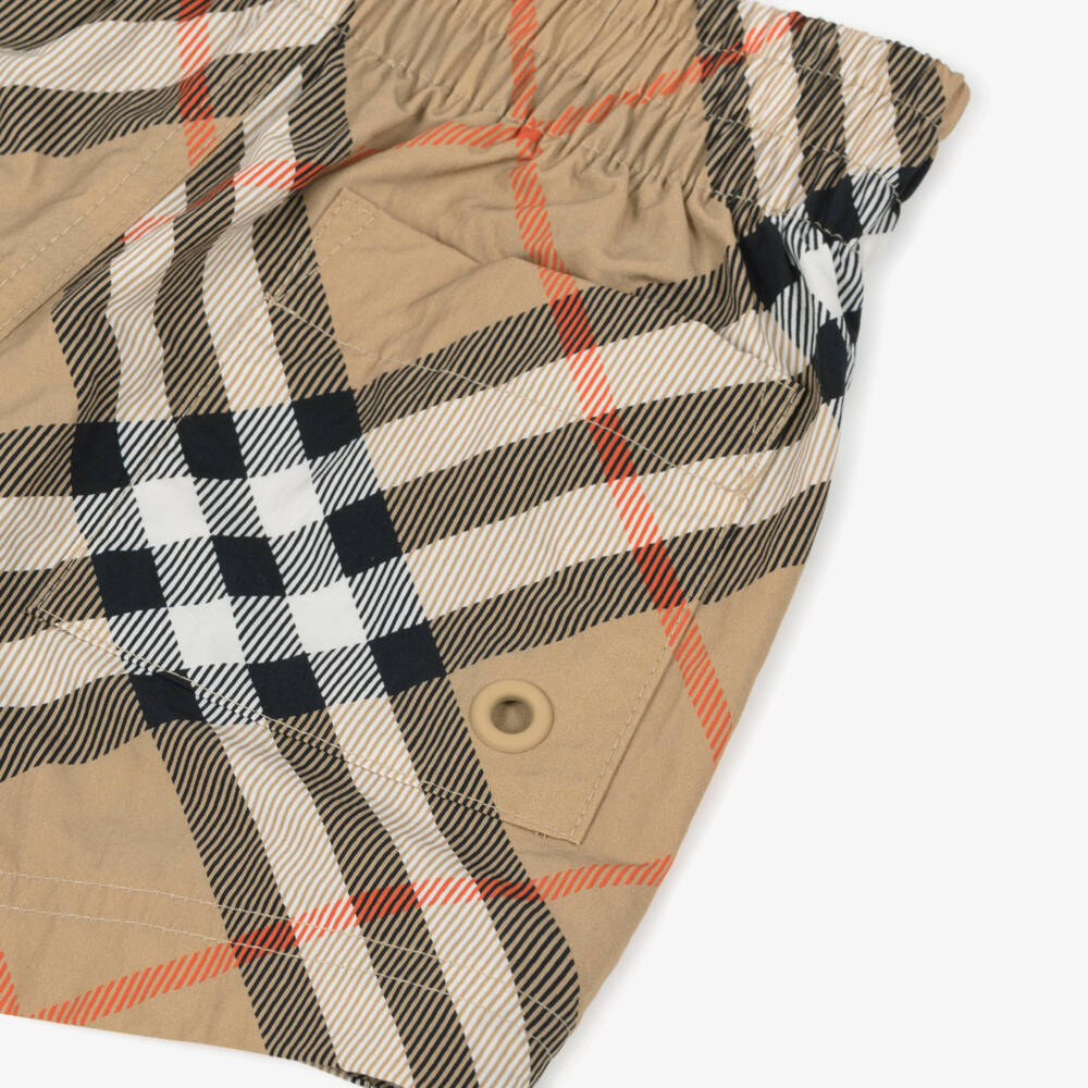 Burberry-Boys Sand Plaid Swim Trunks | Childrensalon Outlet