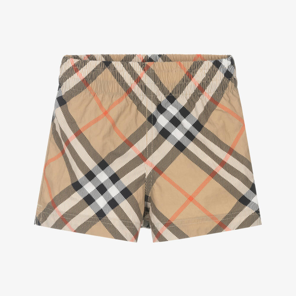 Burberry-Boys Sand Plaid Swim Trunks | Childrensalon Outlet