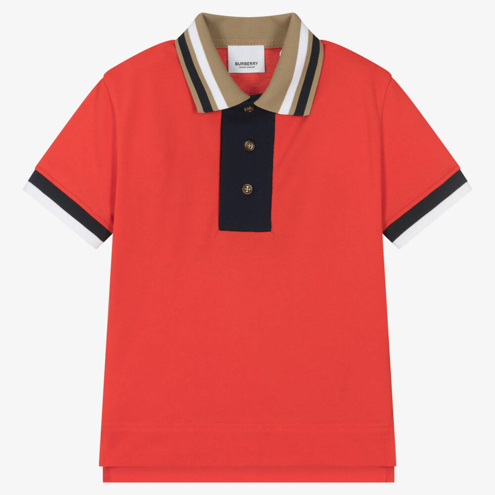 Burberry-Boys Scarlet Cotton College Polo | Childrensalon Outlet