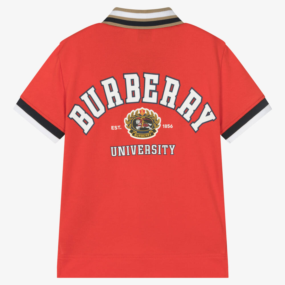 Burberry-Boys Scarlet Cotton College Polo | Childrensalon Outlet