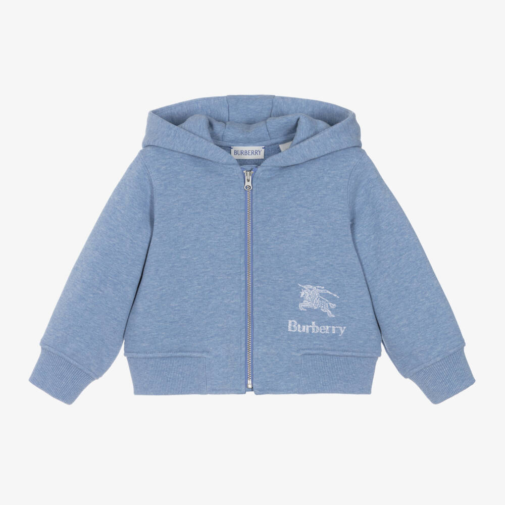 Burberry-Boys Soft Blue EKD Zip-Up Top | Childrensalon Outlet