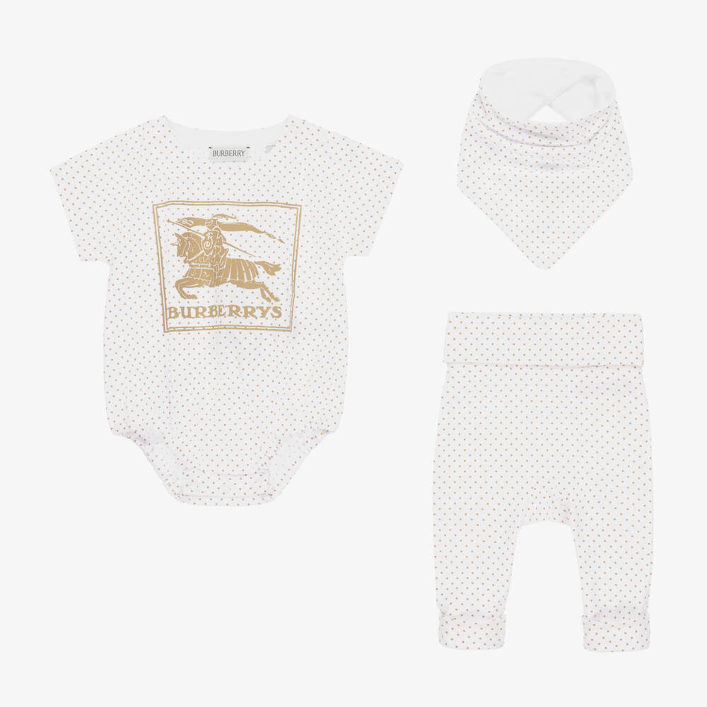Burberry-طقم أولاد ناعم من ثلاث قطع بلون العاج | Childrensalon Outlet