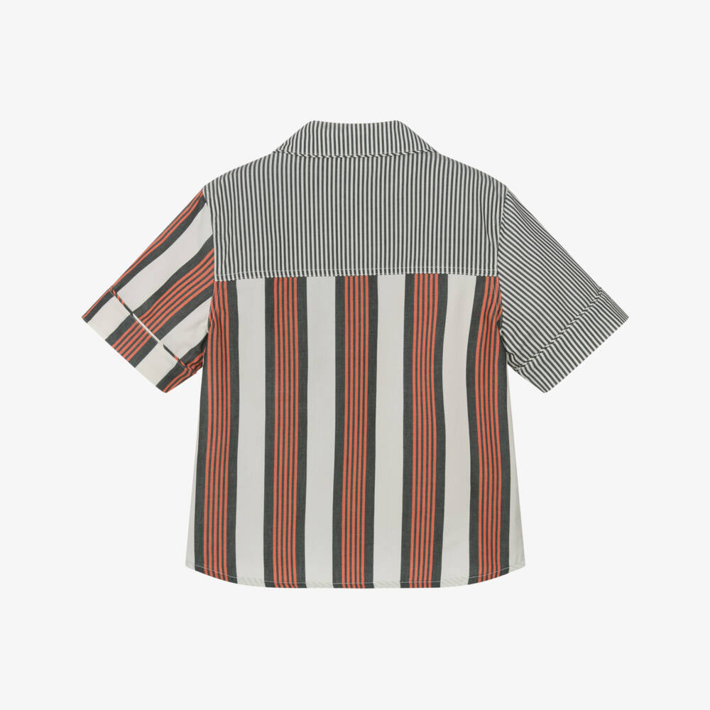 Burberry-Boys Striped Cotton Shirt in Black & Orange | Childrensalon Outlet