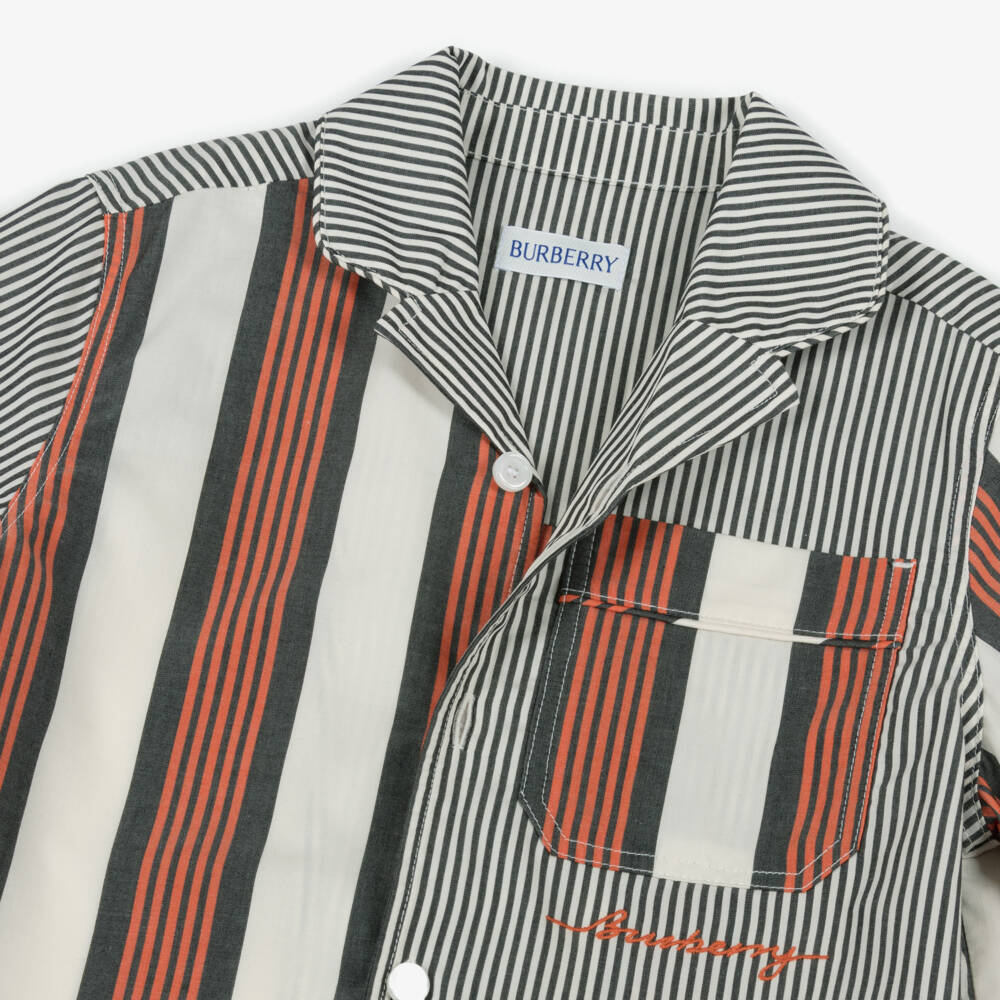 Burberry-Boys Striped Cotton Shirt in Black & Orange | Childrensalon Outlet