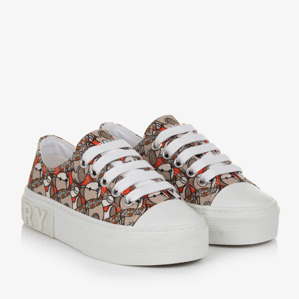 Burberry-Boys Tan Canvas Bear Sneakers | Childrensalon Outlet