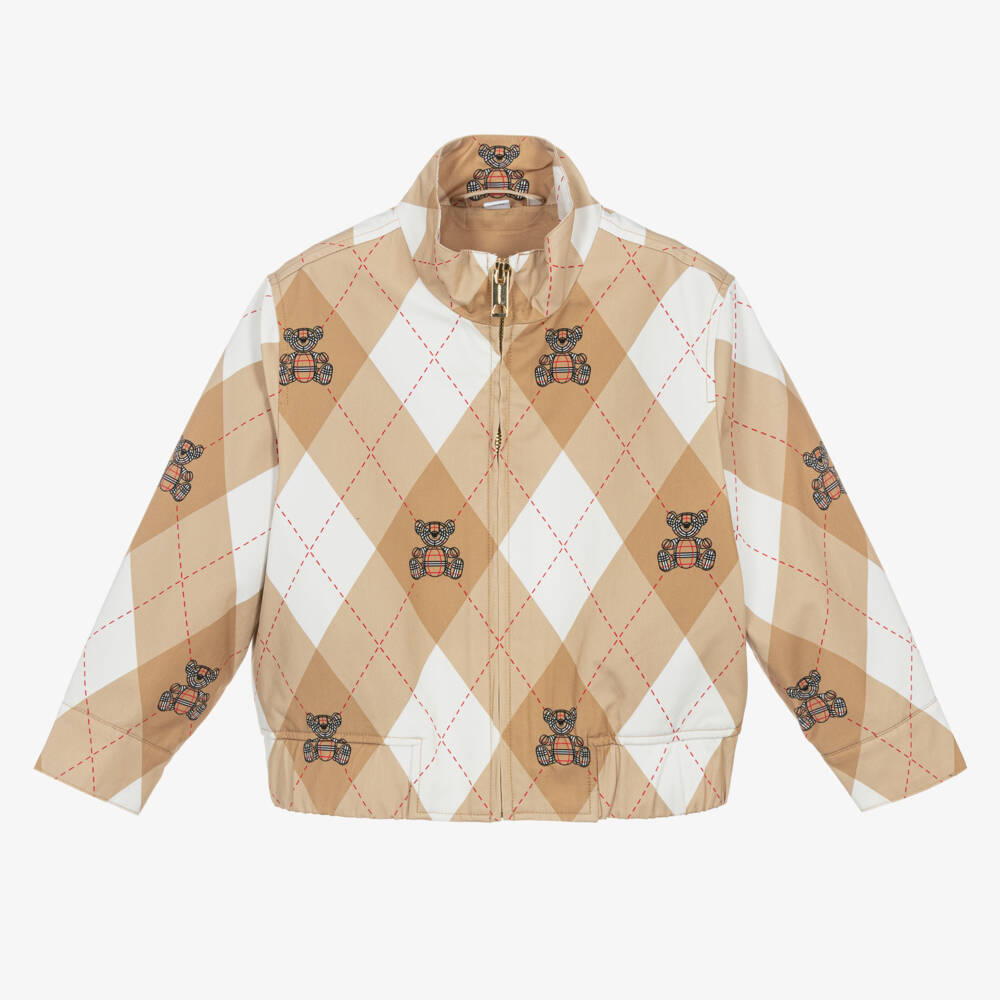 Burberry-معطف صبياني من القطن المربعات بلون الطاوبي | Childrensalon Outlet