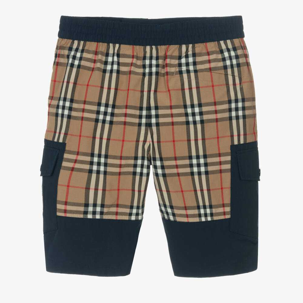 Burberry-Boys Vintage Plaid Navy Shorts | Childrensalon Outlet
