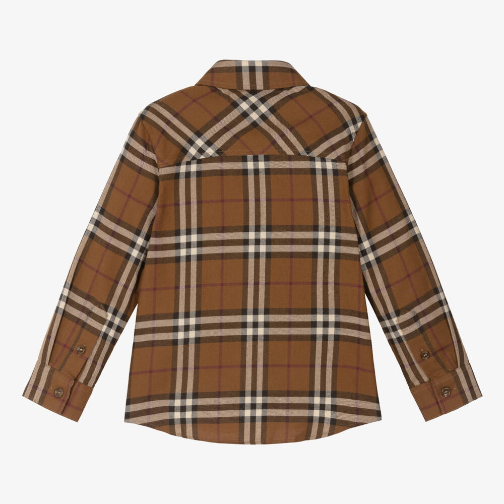 Burberry-Boys Warm Brown Check Shirt | Childrensalon Outlet