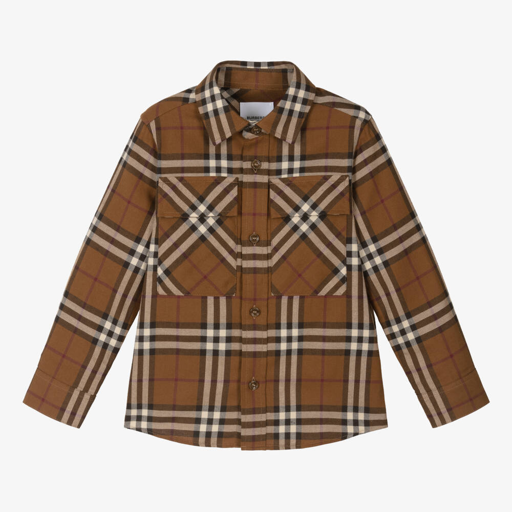 Burberry-Boys Warm Brown Check Shirt | Childrensalon Outlet