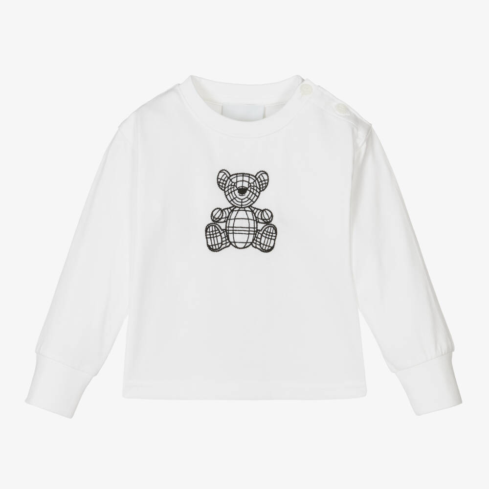 Burberry-Boys' White Bear Embroidered Tee | Childrensalon Outlet