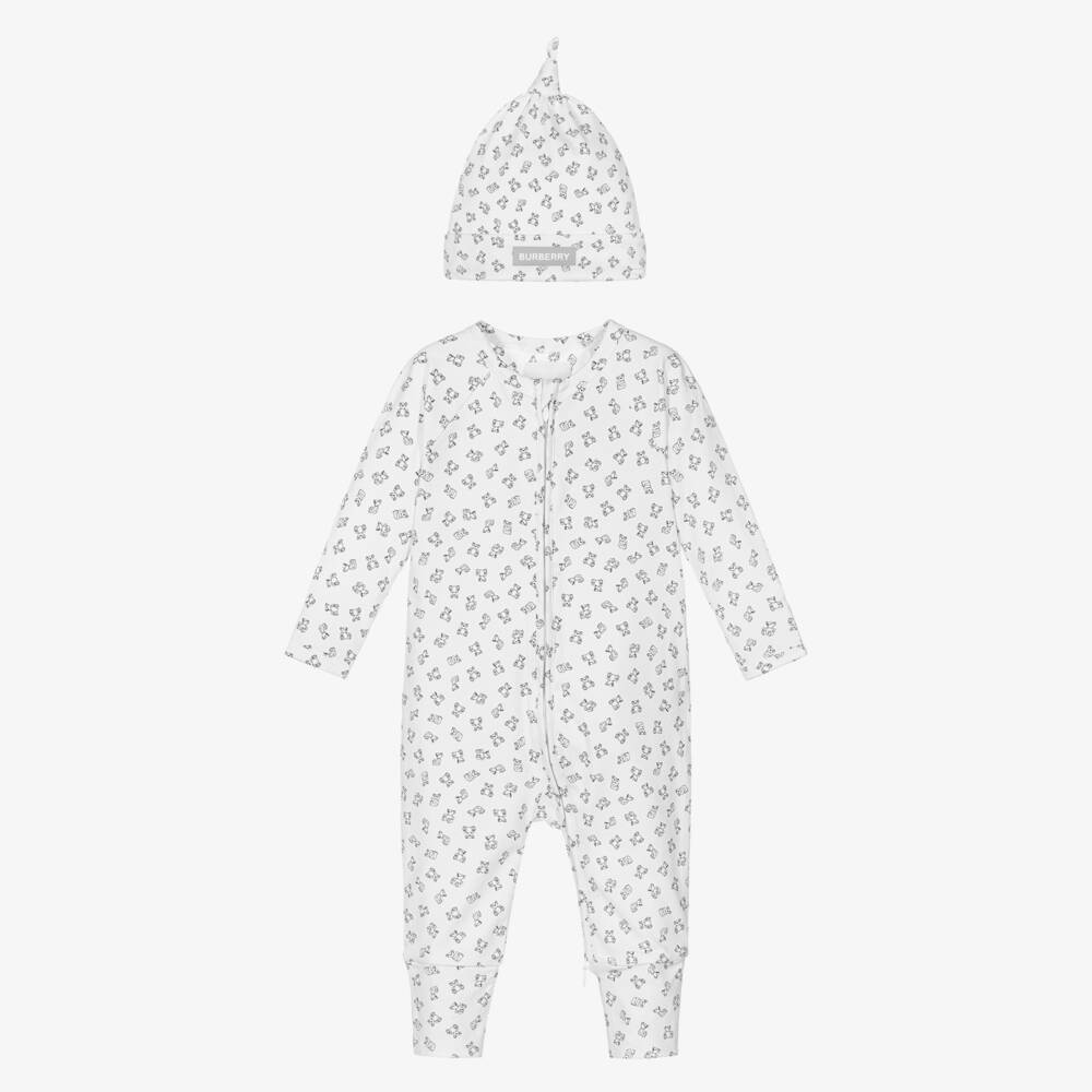 Burberry-Boys White Bear Print Romper Set | Childrensalon Outlet