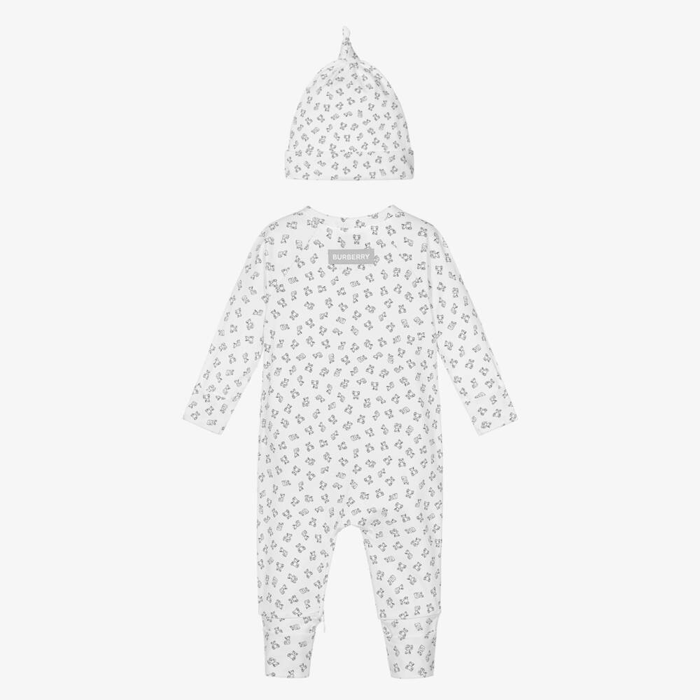 Burberry-Boys White Bear Print Romper Set | Childrensalon Outlet