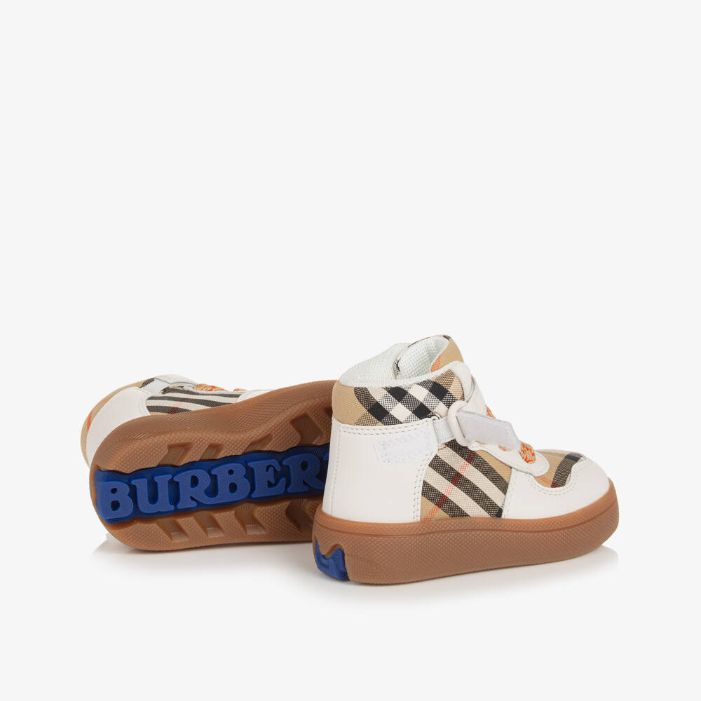 Burberry-Boys White & Beige Plaid High-Tops | Childrensalon Outlet