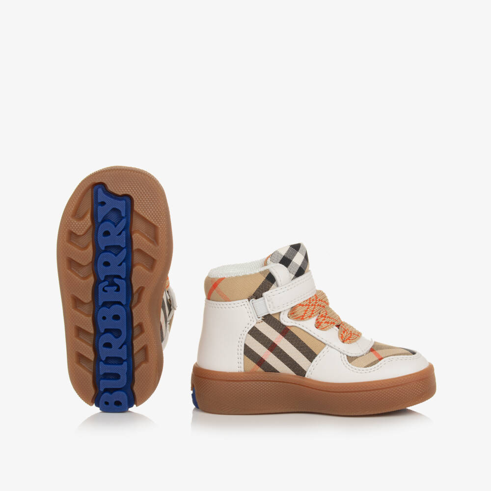 Burberry-Boys White & Beige Plaid High-Tops | Childrensalon Outlet