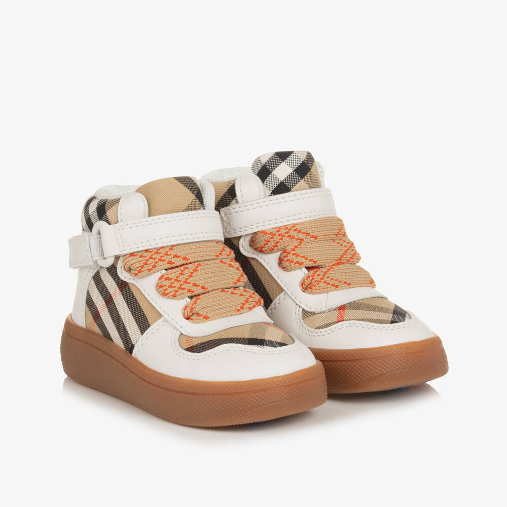Burberry-Boys White & Beige Plaid High-Tops | Childrensalon Outlet