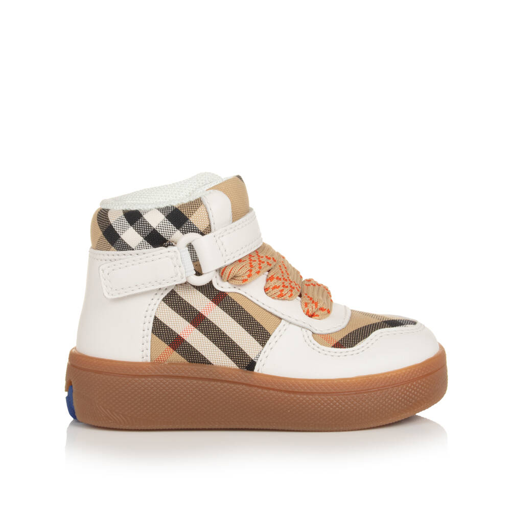 Burberry-Boys White & Beige Plaid High-Tops | Childrensalon Outlet