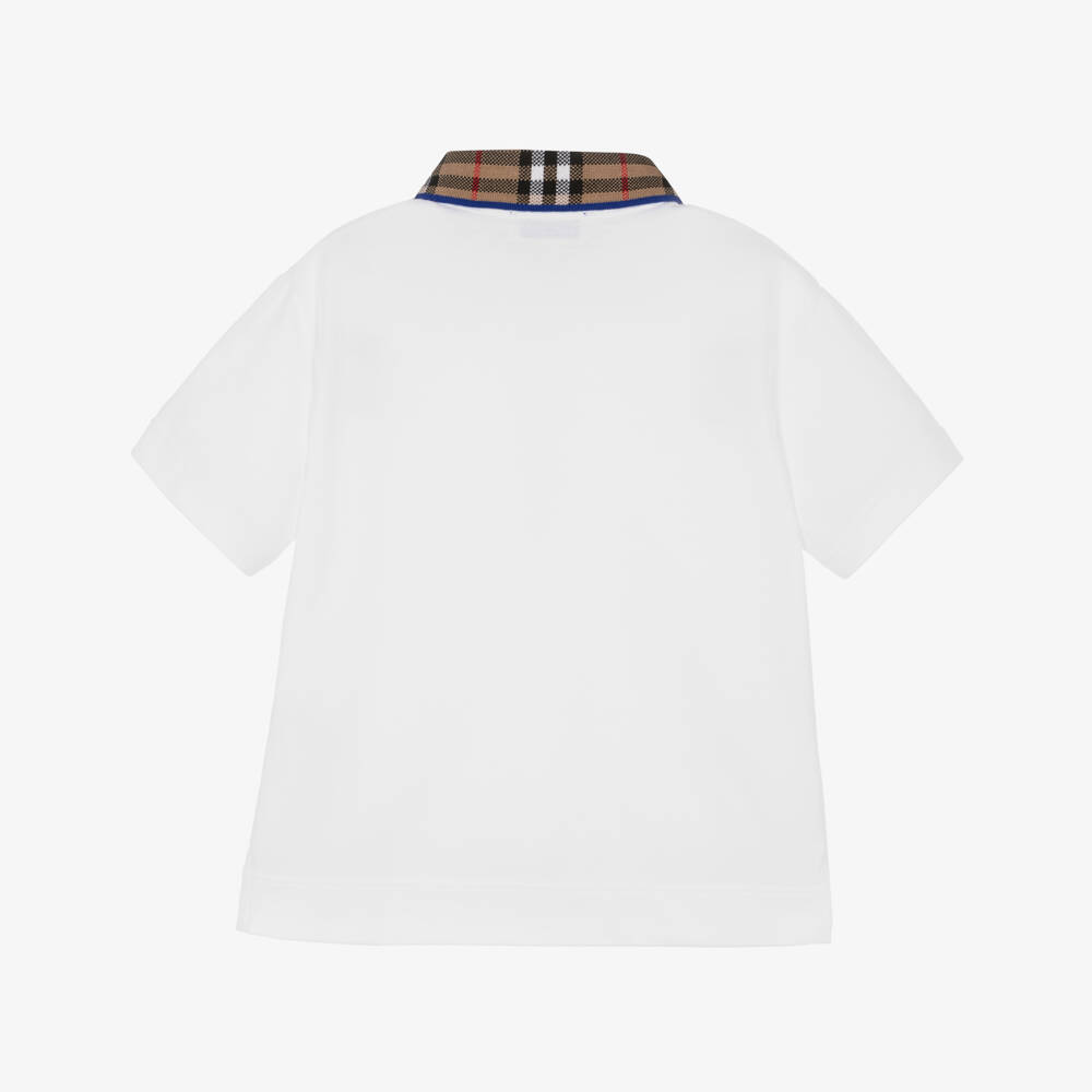 Burberry-Boys White Check Polo Shirt | Childrensalon Outlet