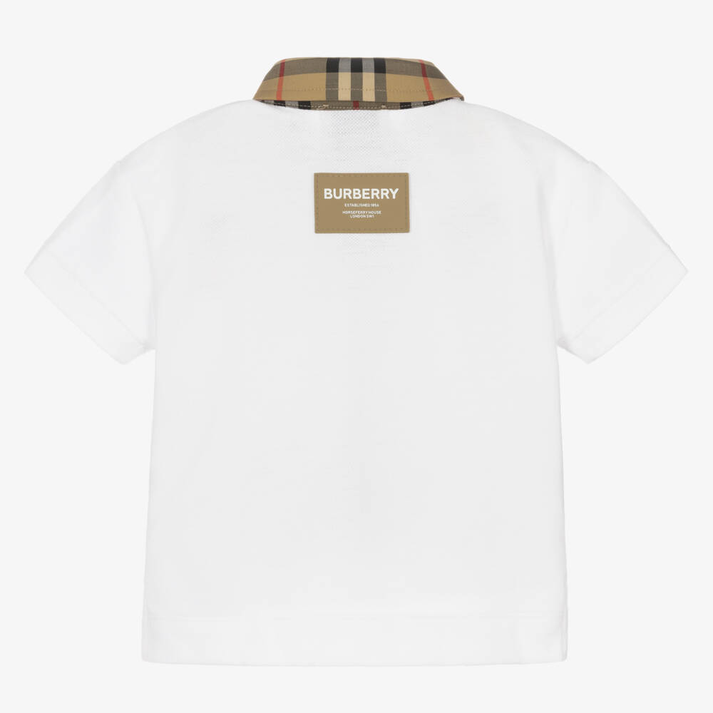 Burberry-Boys White Cotton Check Polo | Childrensalon Outlet