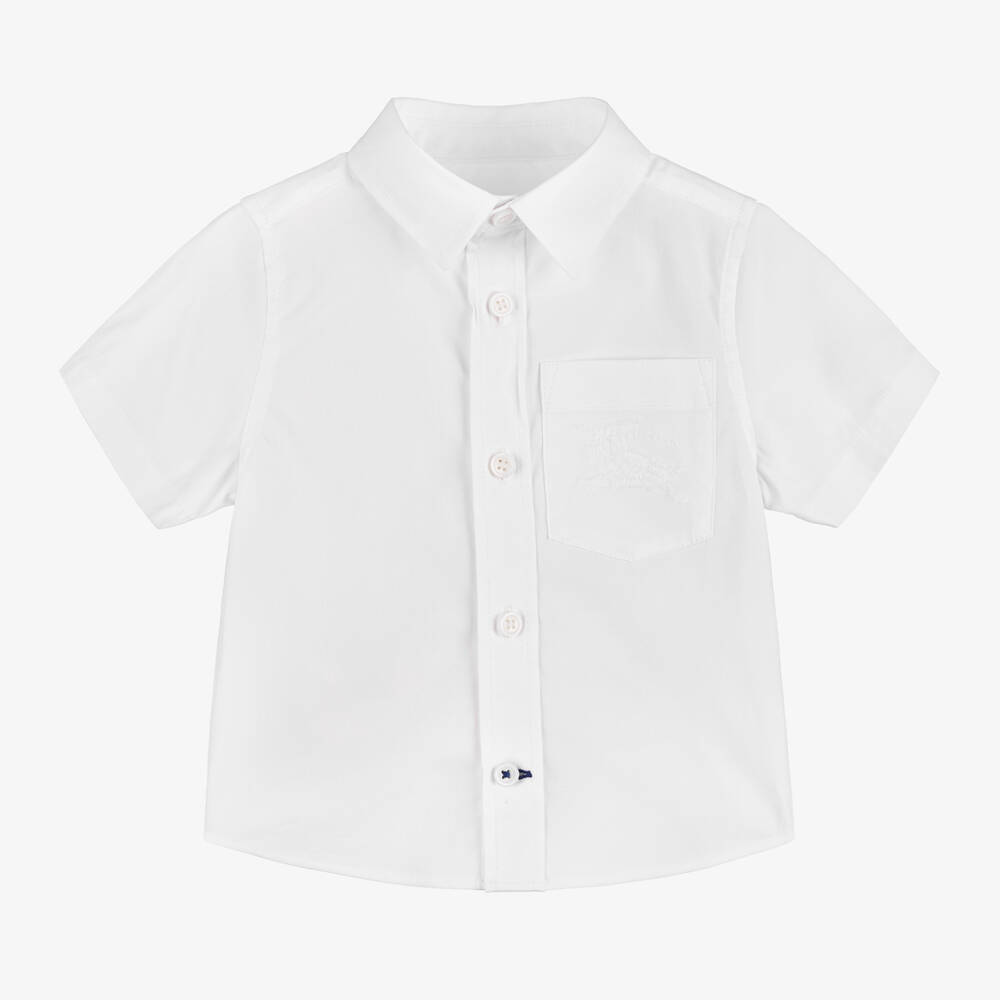 Burberry-Boys White Cotton Logo Shirt | Childrensalon Outlet