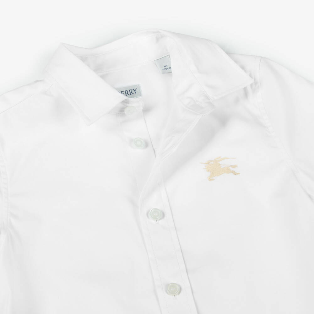 Burberry-Boys White Cotton Short Sleeve Shirt with EKD Logo | Childrensalon Outlet