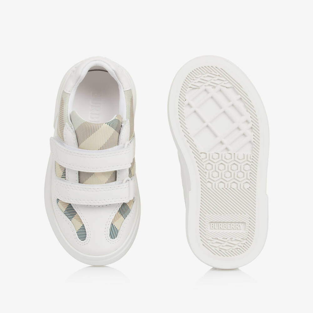 Burberry-Boys White & Green Check Sneakers | Childrensalon Outlet