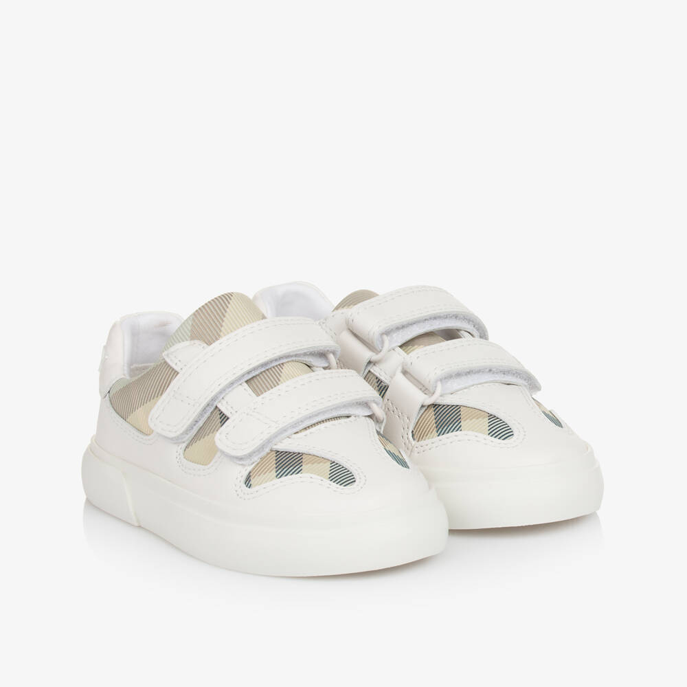 Burberry-Boys White & Green Check Sneakers | Childrensalon Outlet