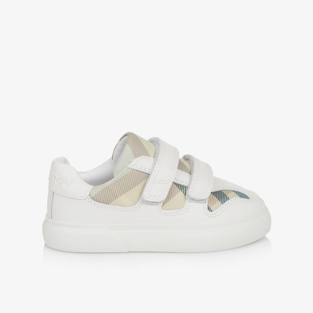 Burberry-Boys White & Green Check Sneakers | Childrensalon Outlet