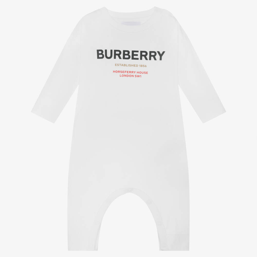 Burberry-Белый хлопковый ромпер Horseferry для мальчиков | Childrensalon Outlet