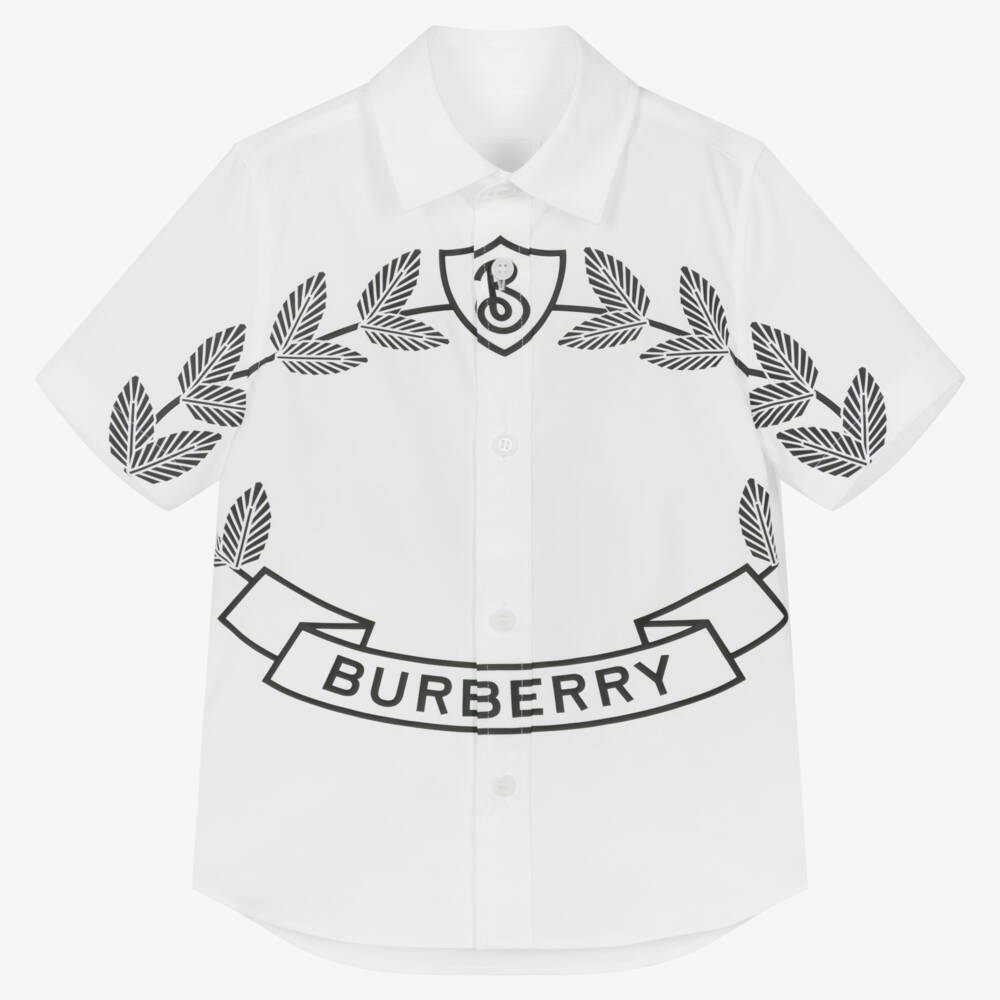 Burberry-Boys White Leaf Crest Cotton Shirt | Childrensalon Outlet