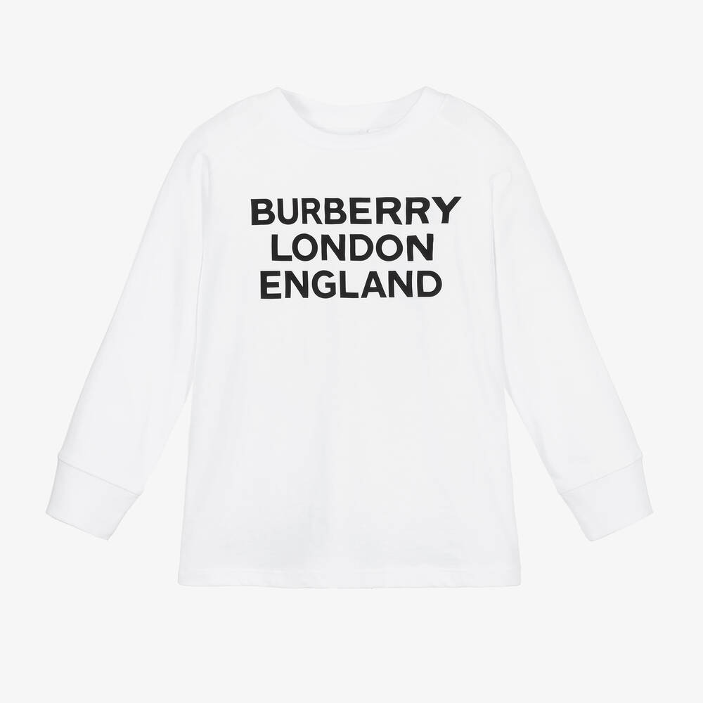 Burberry - Boys White Logo Top | Childrensalon