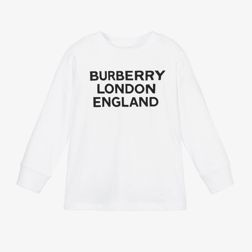 Burberry-Boys White Logo Top | Childrensalon Outlet