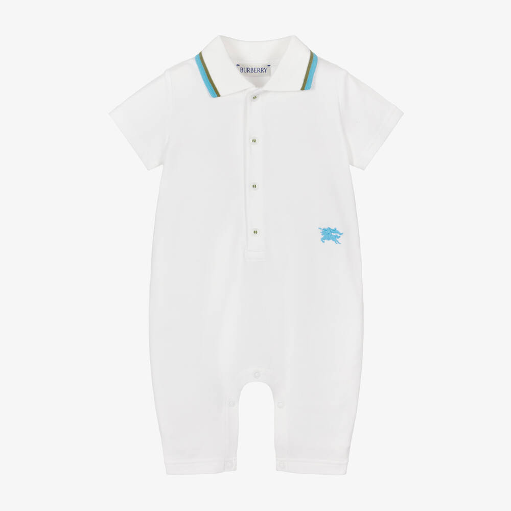 Burberry-Белый ромпер рубашка поло для мальчиков Легендарный | Childrensalon Outlet