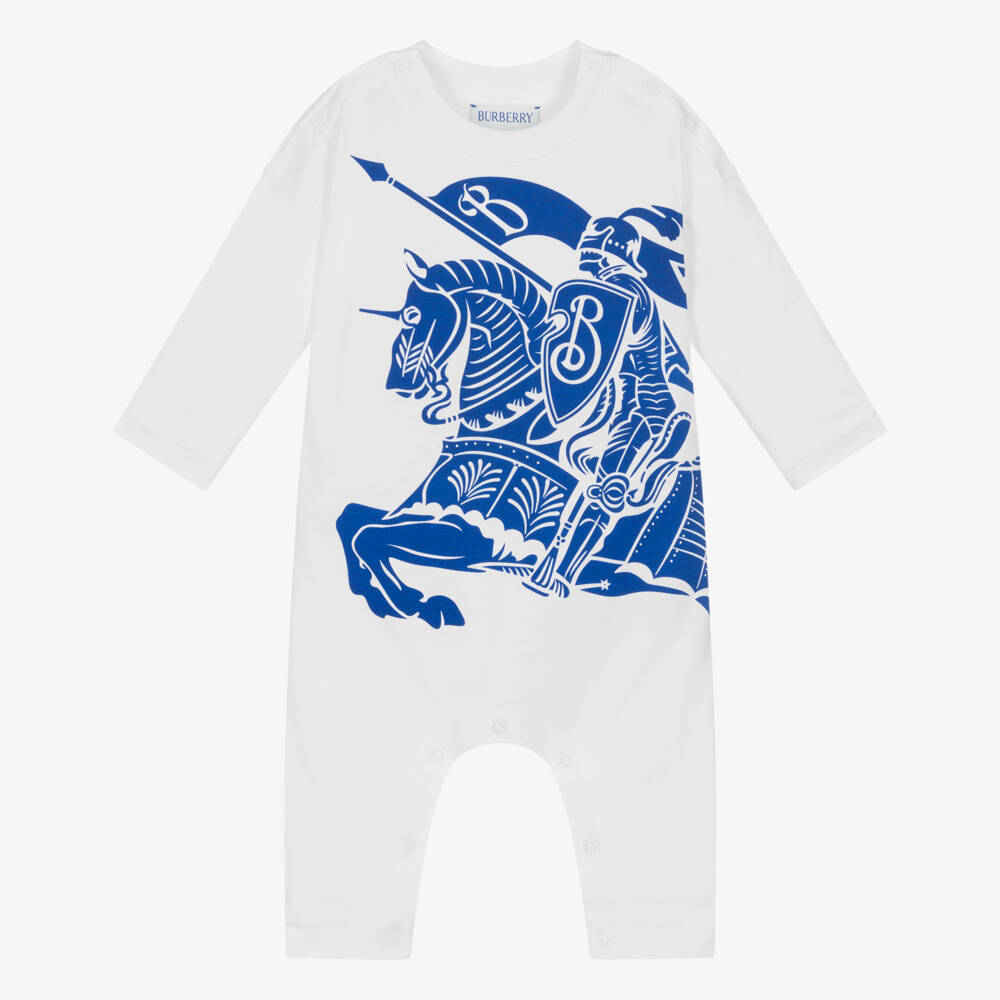 Burberry-Boys White Romper with Blue Emblem | Childrensalon Outlet