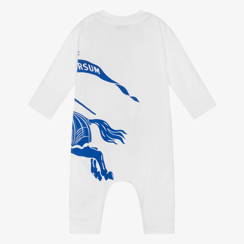 Burberry-Boys White Romper with Blue Emblem | Childrensalon Outlet