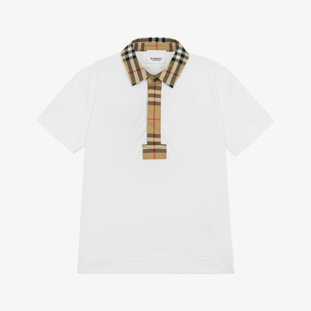 Burberry-Boys White Vintage Check Polo Shirt | Childrensalon Outlet