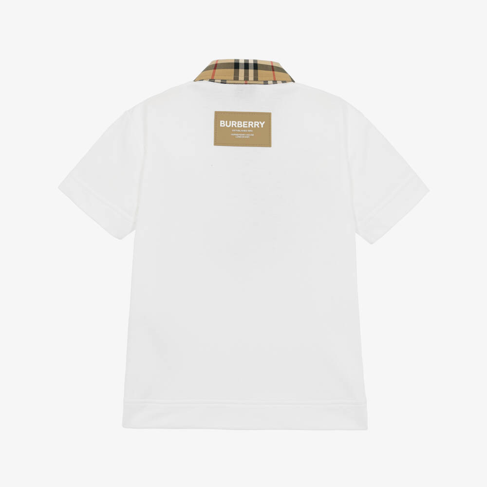 Burberry-Boys White Vintage Check Polo Shirt | Childrensalon Outlet