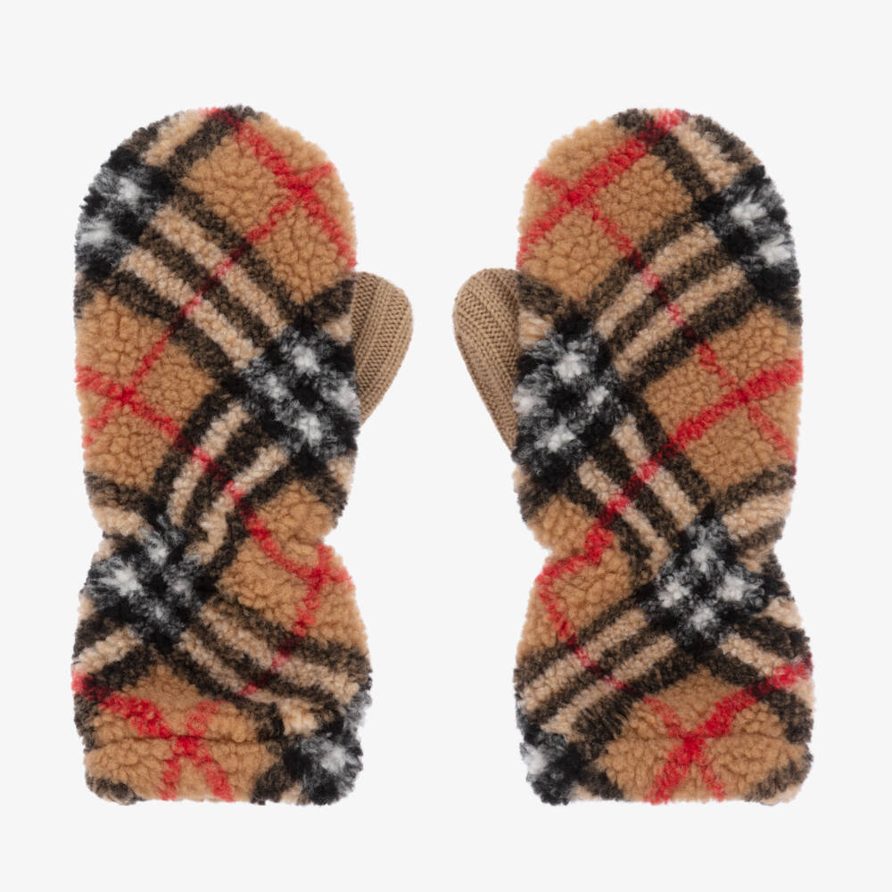 Burberry-Boys Woolen Beige Patterned Mittens | Childrensalon Outlet