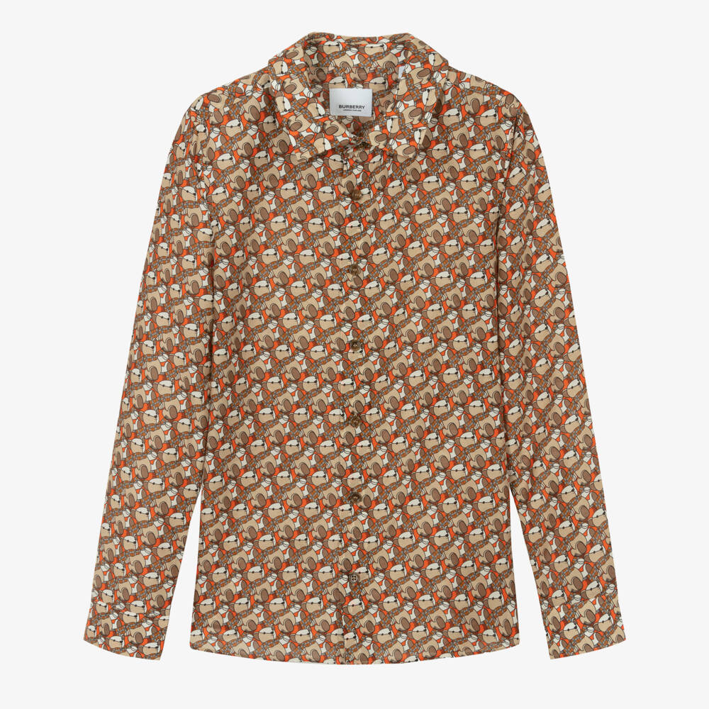 Burberry-Boys Woven Beige Silk-Cotton Shirt | Childrensalon Outlet