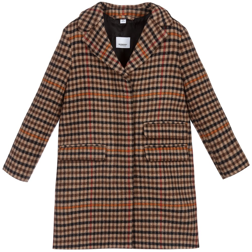 Burberry - Brown Check Wool Coat  | Childrensalon
