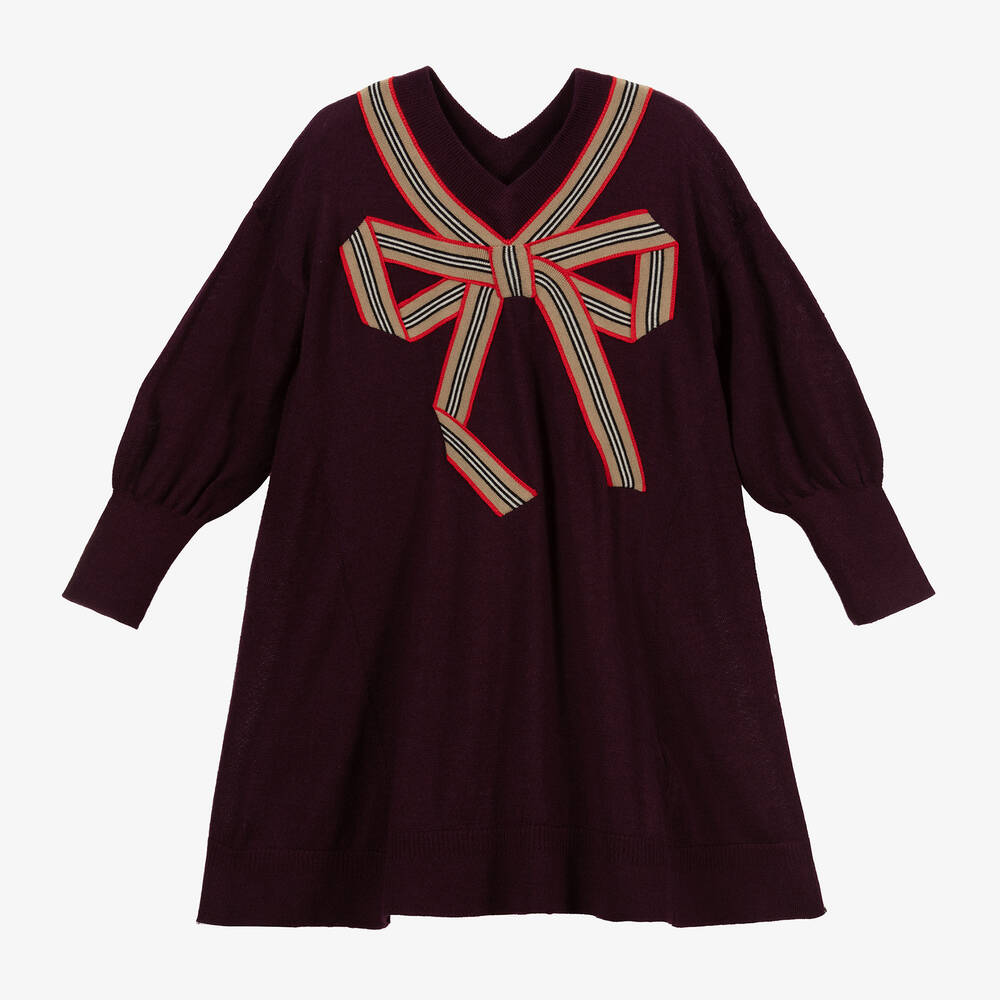 Burberry - Burgundy Red Wool & Silk Knit Dress | Childrensalon