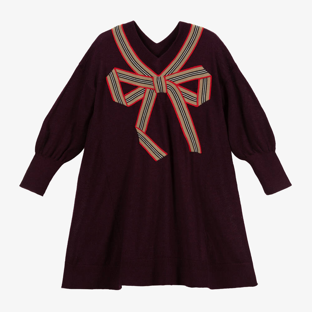 Burberry - Robe bordeaux en laine et en soie | Childrensalon