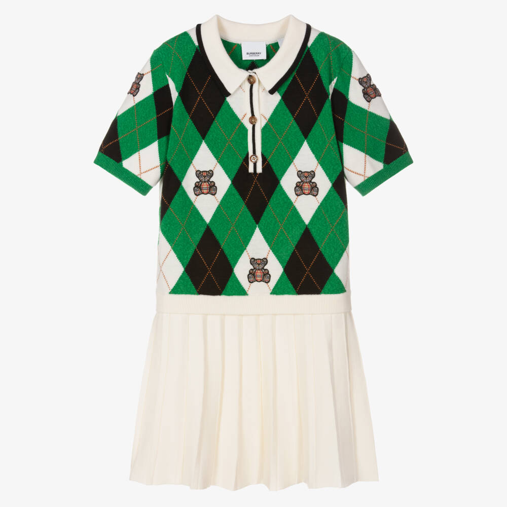 Burberry-Платье с ромбами для девочек зелёное | Childrensalon Outlet