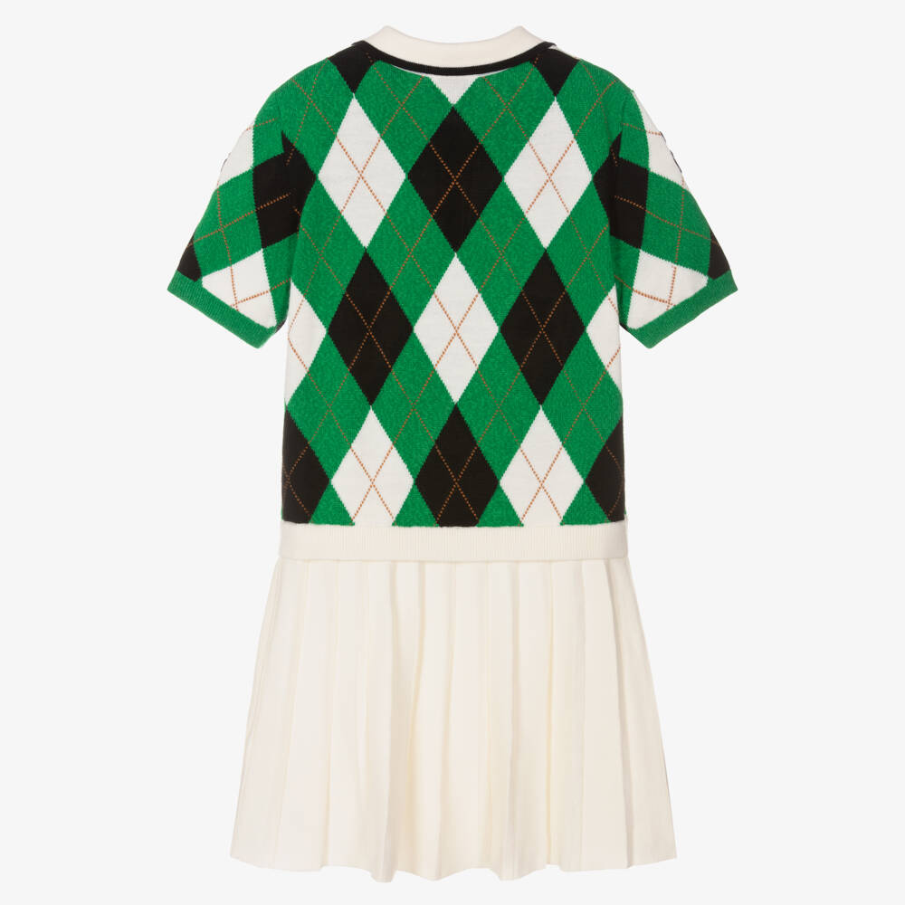 Burberry-فستان محبوك بنمط أرجيل أخضر للبنات | Childrensalon Outlet