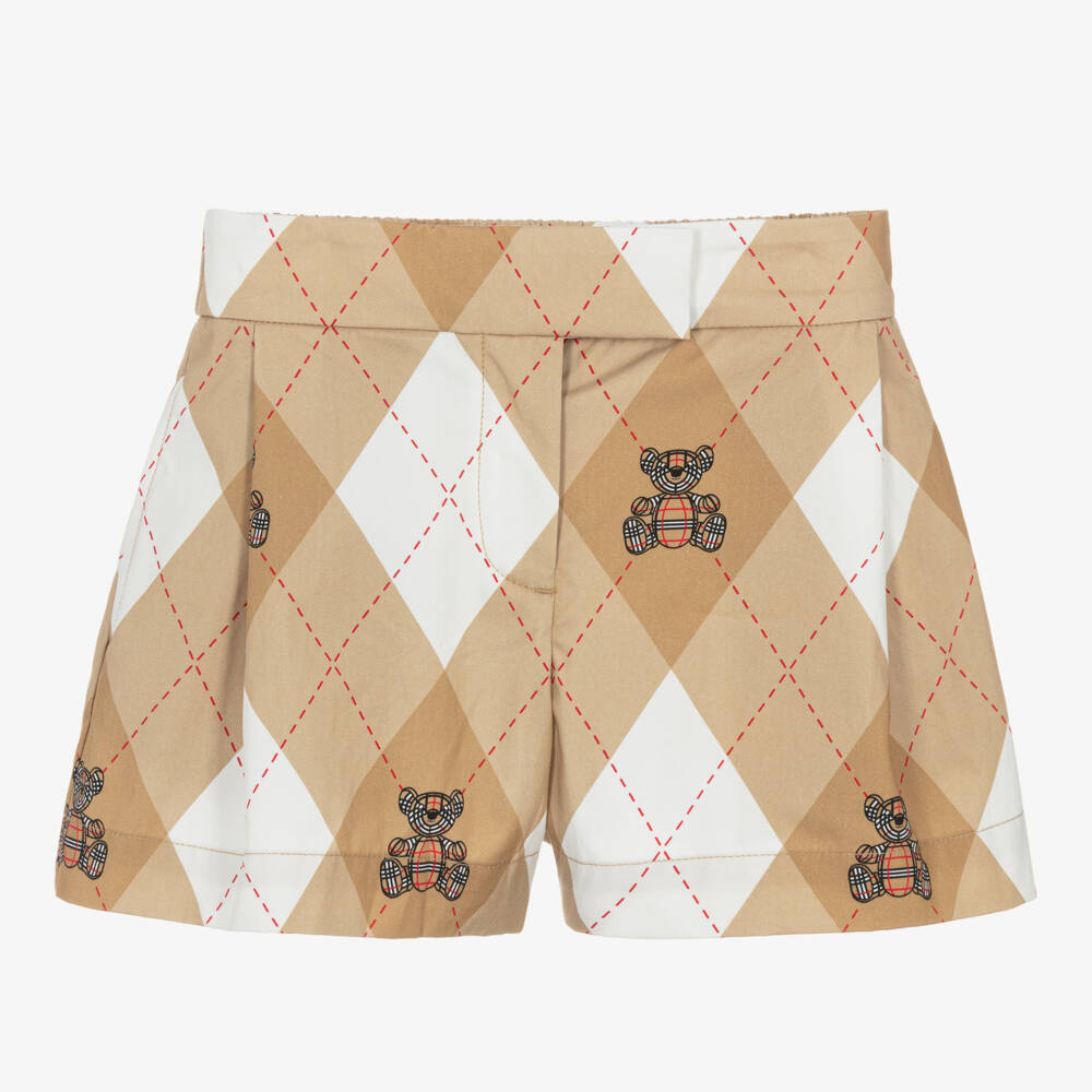 Burberry-شورت قطني بيج بنقشة أرجيل للبنات | Childrensalon Outlet
